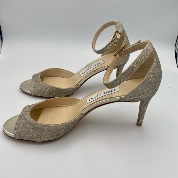 Jimmy Choo Annie Giltter 65mm Ankle Strap Glitter Heel, Size 37.5 - Picture 7 of 17